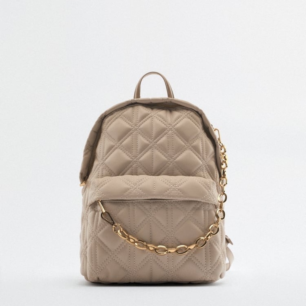 ZARA BEIGE QUILTED CHAIN BACKPACK BRAND NEW WITH TAGS